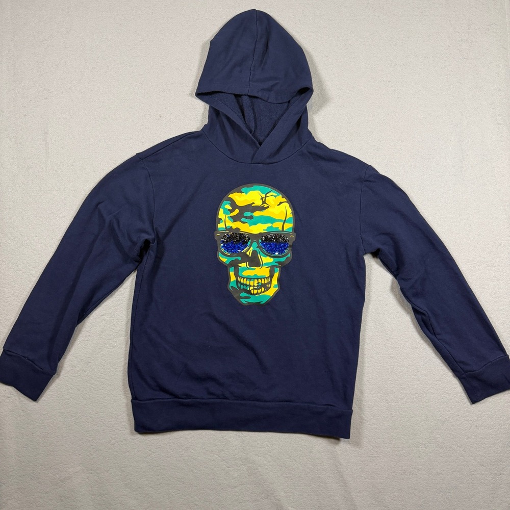 Member's Mark Boys Skull Graphic Hoodie 14/16 Navy Blue Sequin Sunglasses